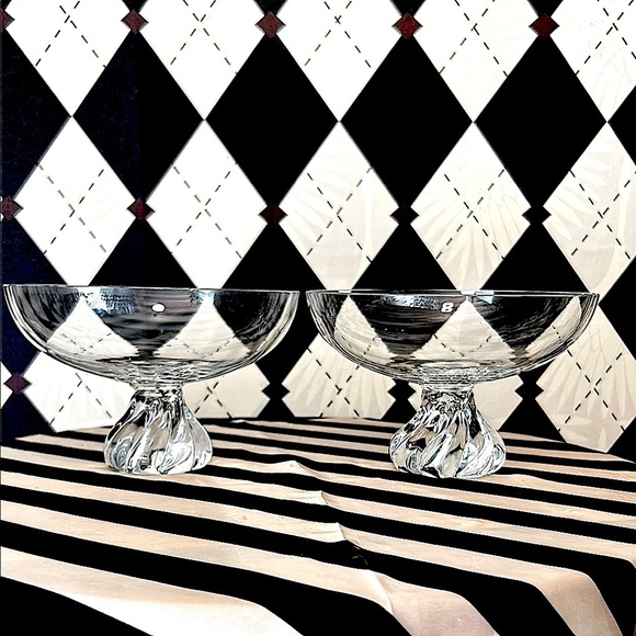 Vintage Other - Vintage Hand Blown Crystal Swirl Foot Bowls – Pair